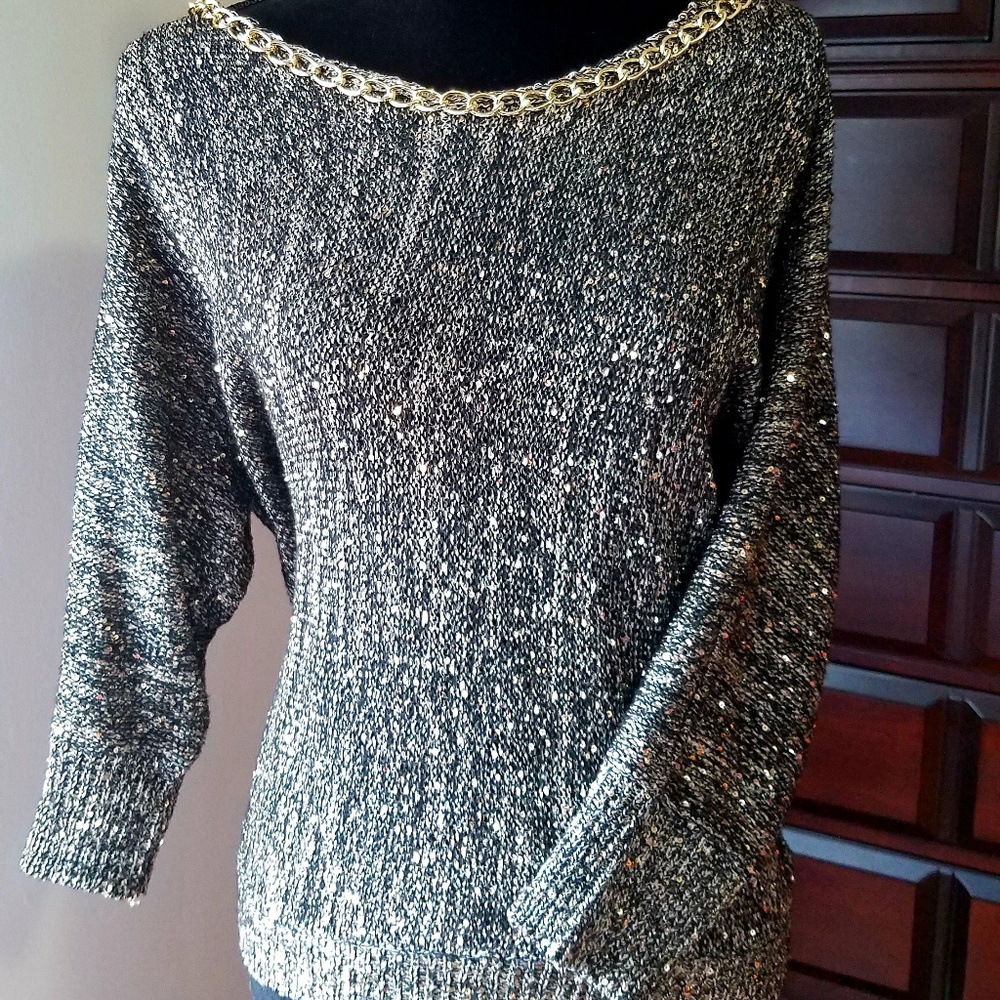 XOXO Gold Metallic and Black Sweater